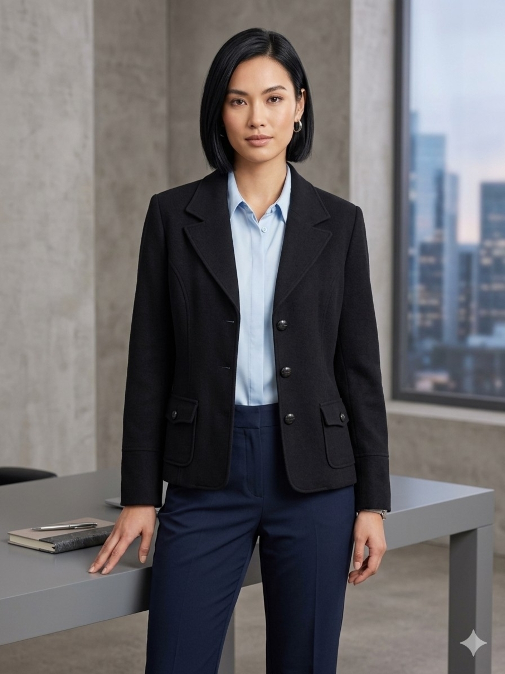 Jessica Vintage Wool & Cashmere Black Tailored Blazer Old Money Corporate Chic